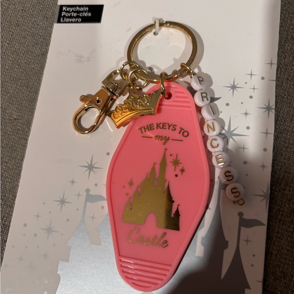 Pink 'The Keys to My Castle' Keychain with Princess Beads